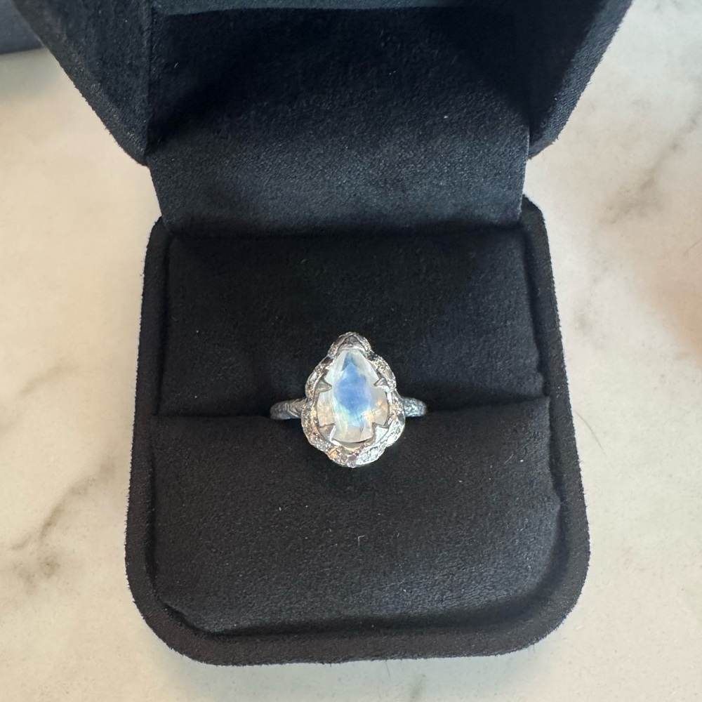 Logan Hollowell Baby Queen Water Drop Moonstone Ring with Sprinkled Diamonds - Picture 4 of 8